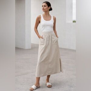 Cotton Ginny Minimalist Cotton Midi Skirt • Elastic Waist • Pockets